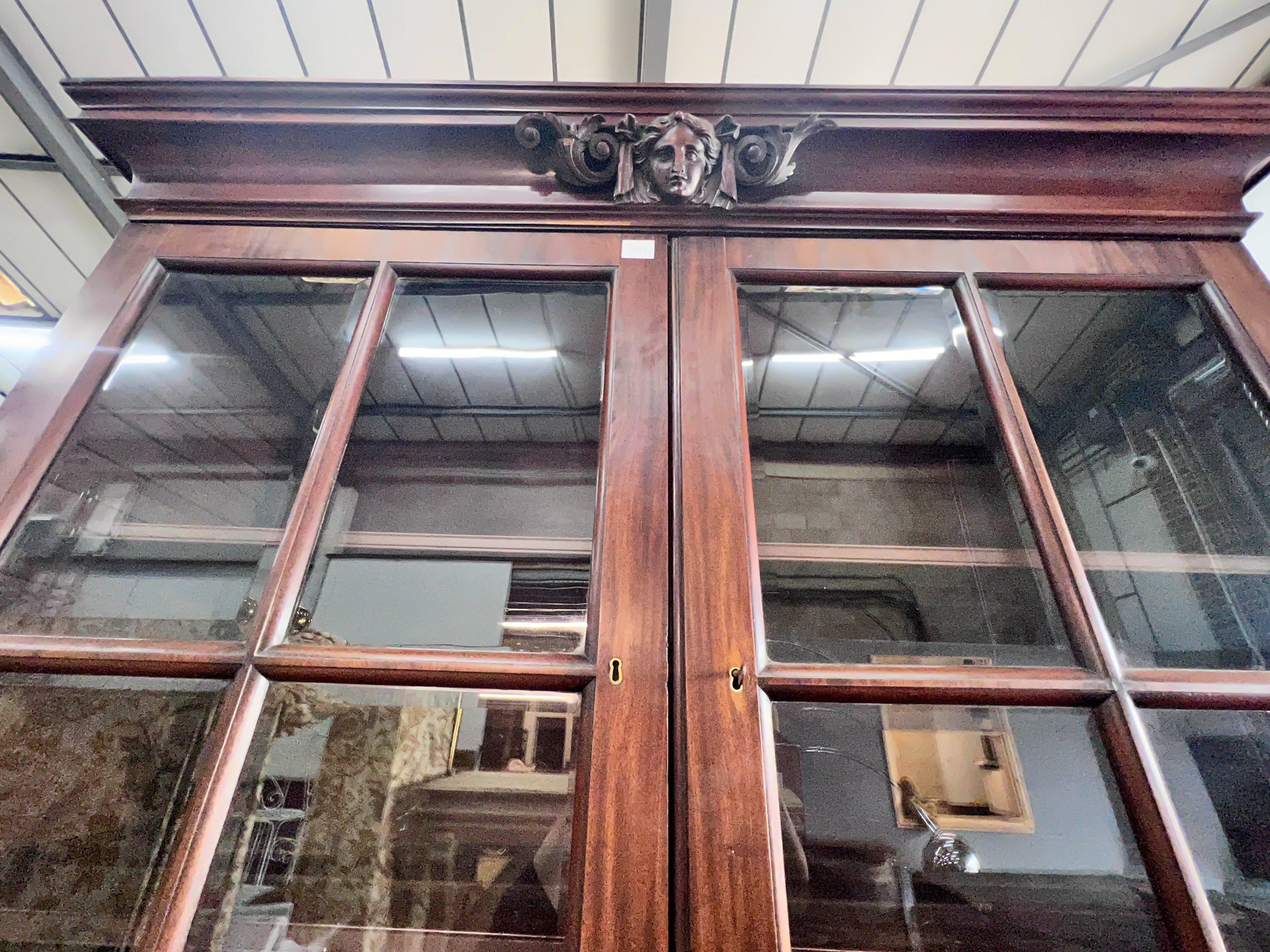 A 19th century and later glazed mahogany four door bookcase, width 161cm, depth 47cm, height 264cm